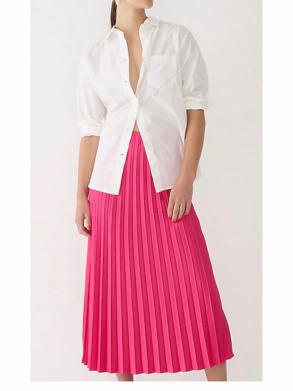 New J. Crew Fuchsia Pleated Midi Skirt Sz 8
